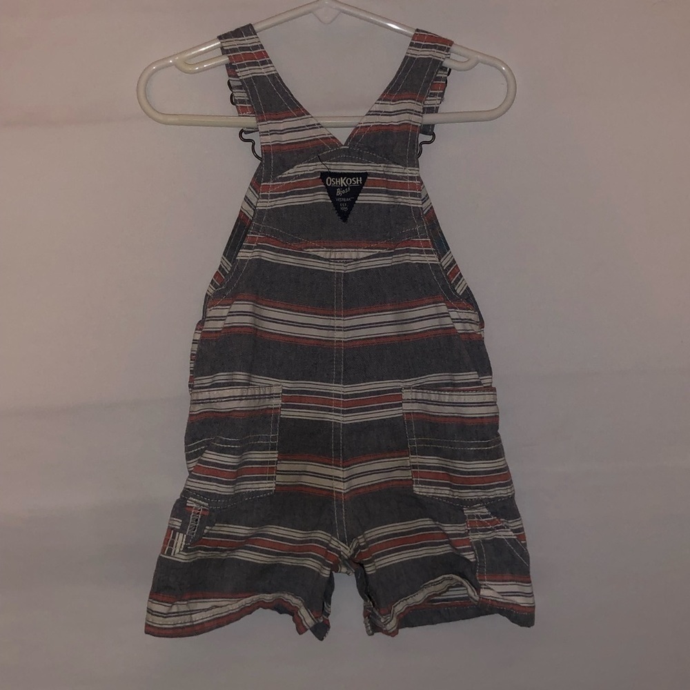 Oshkosh B'Gosh Red Grey & Cream Striped Overalls - Picture 7 of 10